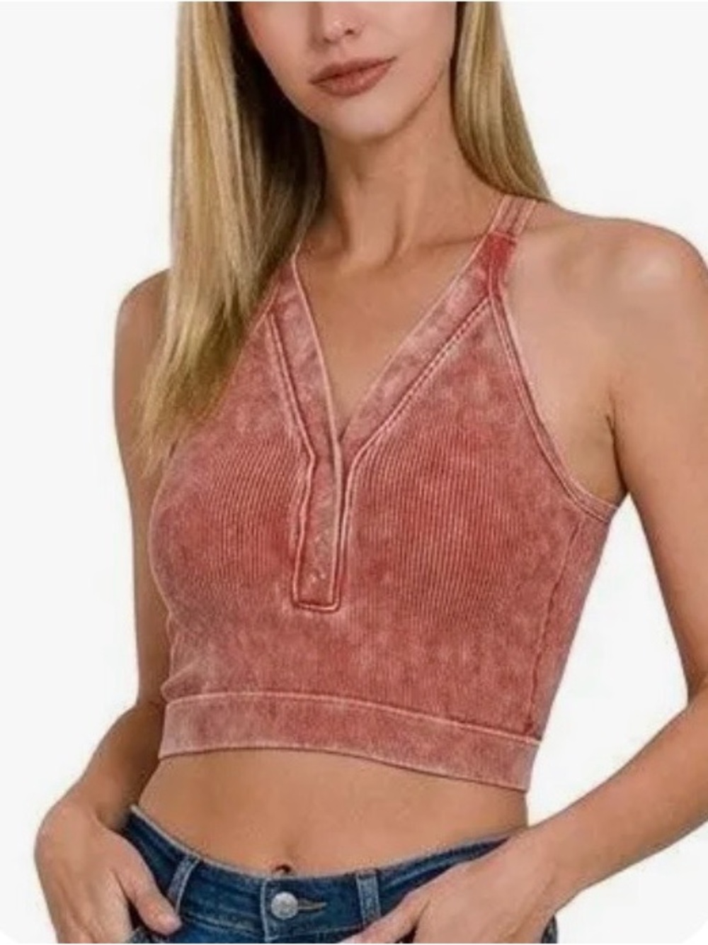 Zenana Ribbed Crop Tank Snap Brami Cami S/M